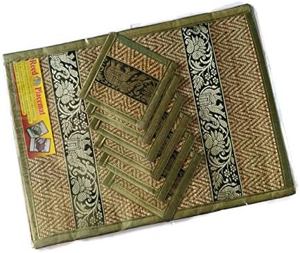 4 Thai Brown Elephant Silk and Reed Dining Table Mats &amp; Drinks Coasters placemat