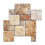 Scabos Travertine 4-Pieced OPUS Mini-Pattern Tumbled Mosaic Tile - 6 X 6 Sample
