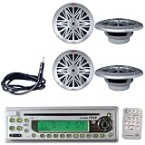 Pyle Marine Radio Receiver, Speaker and Cable Package - PLCD10MR AM/FM-MPX In-Dash Marine CD/MP3 Player w/Full Face Detachable Panel - 2x PLMRS62 2 Pairs of 200 Watt 6.5 2 Way White Marine Water Resistant Speakers (silver Color) - PLMRNT1 22" Weather Resistant Radio AM/FM Marine Wire Antenna