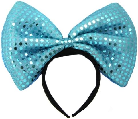 LED Flash Light Minnie Mouse Sequin Dotted Luminous Hair Head Band Costume (Blue)