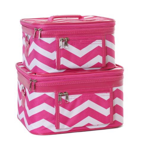 World Traveler Chevron Print Collection Makeup Train Case 2-piece Cosmetic Set