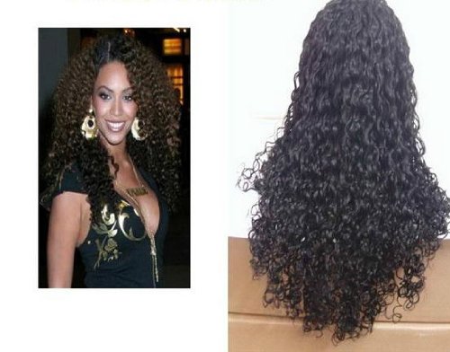 2012 Celebrity Human Hair Wigs Beyonce Full Lace Brazilian Remy Tight Curl Black Color Human Hair Wig 20