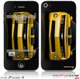iPhone 4 Skin - 2010 Chevy Camaro Yellow - Black Stripes on Black (DOES NOT fit newer iPhone 4S)