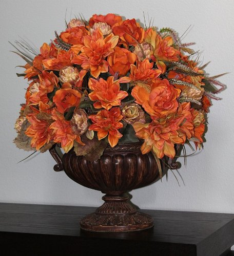 20 XL Orange Roses and Dahlias Artificial Flowers Arrangement