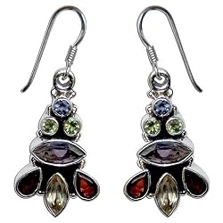 Multi Stone Sterling Silver Earrings Jewelry 1.5 Inches