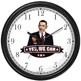 Barack Obama Picture - Yes We Can - President Barack Obama Commemorative Wall Clock by WatchBuddy Timepieces (Black Frame)