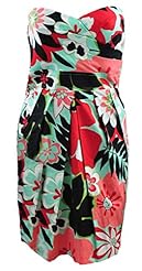 Junior Strapless Summer Pleated Knee Length Floral Print Tropical Print Party Dress 