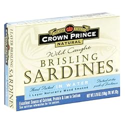 Crown Prince Natural OneWild Caught  Brisling Sardines in Spring Water, 3.75-Ounce Cans (Pack of 12)