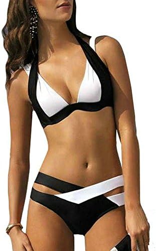 Women Cross Padded Push Up Halter Bikini Swimsuit Swimwear Set (M)