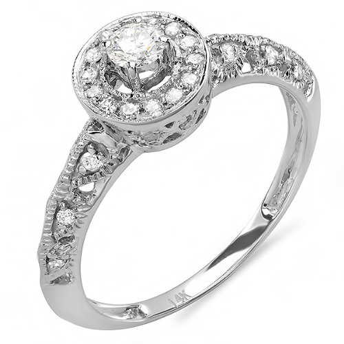 Buy 14K White Gold Round Diamond Bridal Engagement Ring Milgrain 1/2 CT (0.50 ct.tw, H-I Color, I1-I2 Clarity) Buy 14K White Gold Round Diamond Bridal Engagement Ring Milgrain 1/2 CT (0.50 ct.tw, H-I Color, I1-I2 Clarity)