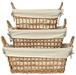 Willow Rectangle Bread Baskets With Cotton Liners Set / 3, Large= 14 1/2"L x 6"H x 11 1/2"W
