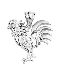 .925 Sterling Silver Rhodium Plated CZ Rooster Charm Pendant