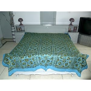 New Indian Silk thread Embroidery Mirror Work Cotton King Size Bedspread Bed Sheet Bedding Bed Cover Duvet Tapestry