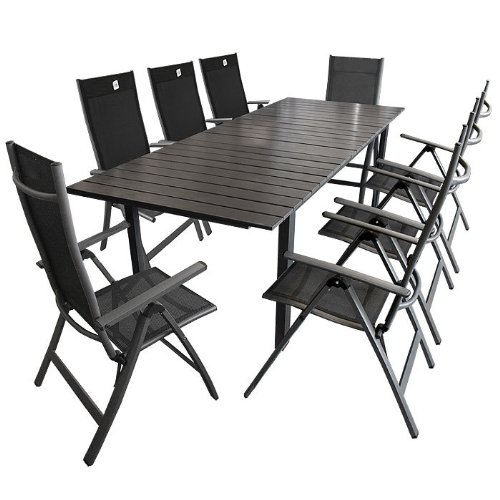 9tlg. Gartengarnitur Alu/Non Wood 200/250x95cm + Hochlehner