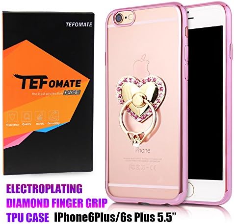 For iPhone 6S Plus Ring Stand Case Back Cover, TEFOMATE® iPhone 6 Plus Cases Electroplating Edge Soft TPU, Ultra Thin Cover Cases for Apple iPhone 6 /6s Plus 5.5"Rose Gold[Retail Package] (Pink Heart)