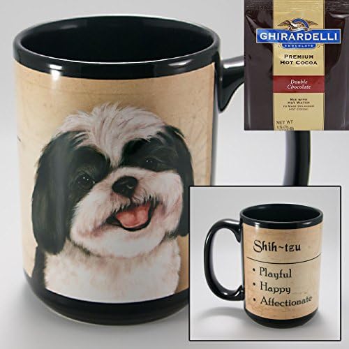 Shih Tzu black and white 15-oz Coffee Mug with 1 Pack of Ghirardelli Double Chocolate Hot Cocoa
