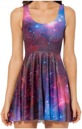 Women Galaxy Purple Skater Pleated Sundress
