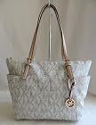 Michael Kors Jet Set MK Logo Signature PVC Zip top EW Tote Vanilla