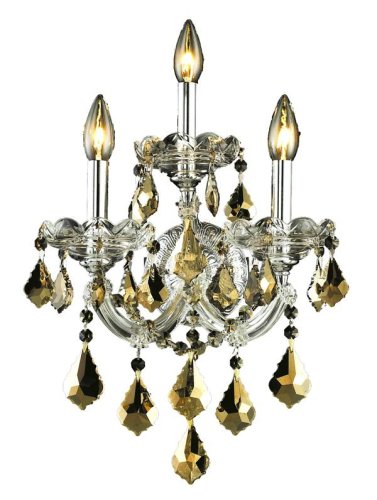 Best Buy Elegant Lighting 2800W3C-GT/RC Maria Theresa 22-Inch High 3-Light Wall Sconce, Chrome Finish with Golden Teak (Smoky) Royal Cut RC Crystal