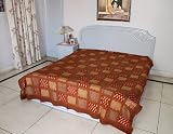 Ethnic Designer Brown King Size Soft Cotton Bed Spread/tapestry with Golden Work (Size: 84 X 104 Inches) Rajrang India