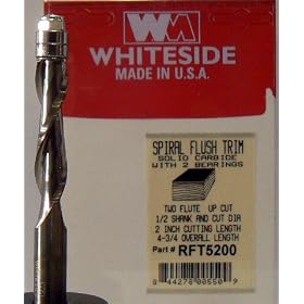 RFT5200 SOLID CARBIDE 2 FLUTE UP-CUT SPIRAL FLUSH TRIM ROUTER BIT 1/2 DIA X 2" CL X 1/2" SHANK