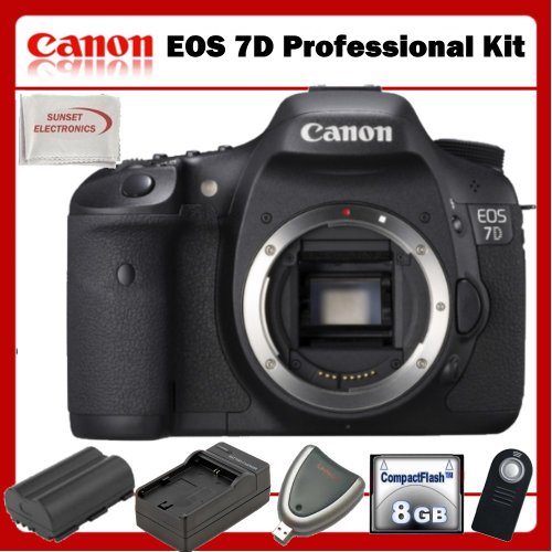 Canon EOS 7D 18.0 Megapixel Digital SLR Camera with Ultimate Upgrade Kit: Includes - Extra Replacement LP-E6 Battery Pack, Rapid 110-220v Travel Wall Charger w/ Car Adapter, High Speed 8GB Compact Flash Memory Card, CF Card Reader, Wireless Remote Switch, Micro Fiber Cleaning Cloth