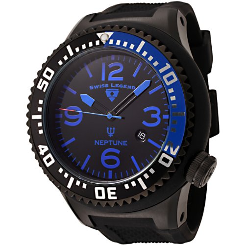 Swiss Legend Men's 21818P-BB-01-BLB Neptune Collection Black Ion-Plated Black Rubber Watch