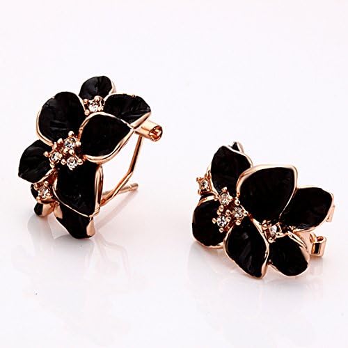 18K Rose Gold-plated Black Flower Earrings Leverback for Women WA000894