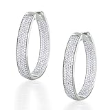 Bling Jewelry Oval Inside Out Pave CZ Diamond Hoop Earrings