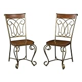 Set of 2 Dining Chairs Wood Seat Brushed Antiqued Brass Finish Base