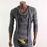 Herren Casual Unsymmetrische Neck Langarm T-Shirt mit Schal(UNN)