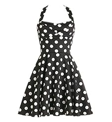 Vintage Dots Print Halter Bubble Dress Flared-Skirt Cotton Prom Dress/Party Dress/Tunic 