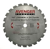 Avenger AV-12524 Rescue saw Blade, 12-inch by 24 tooth, 1-inch arbor with 20mm adapter bushing, C-1, FTG