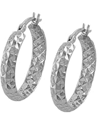 14 Karat White Gold 4x20-mm Diamond-cut Hoop Earrings