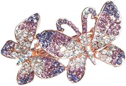 LUNA Womens Girls Rhinestone Double Butterfly Hair Clips Accessories 3" Purple