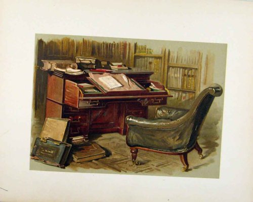 SIR WALTER SCOTTS DESK AND CHAIR EDITORIAL PLATE c1893