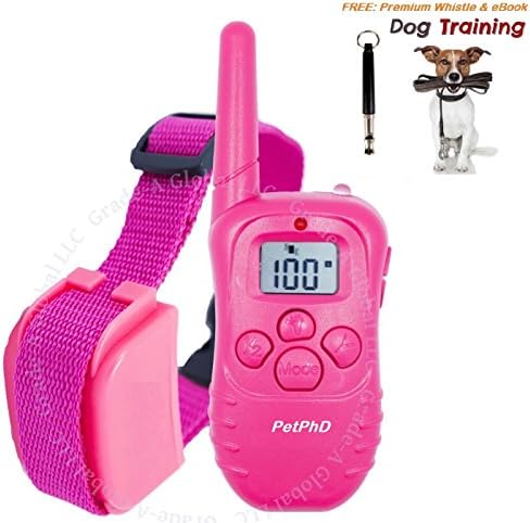 PetPhD Lady 330 Yd Remote Dog Training Electric Vibration Shock e Collar - Leashes Rechargeable System with Bonus Dog Whistle &amp; eBook
