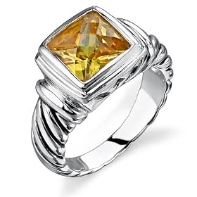 Buy Trendy Chic: Designer Inspired Sterling Silver Cable Design Canary Yellow Citrine CZ Ring by Peora