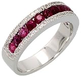 14k White Gold Fancy Ladies' Band, w/ 1.35 Total Carat Weight Brilliant Cut Ruby Stones & Diamonds, 3/16 (5mm) wide