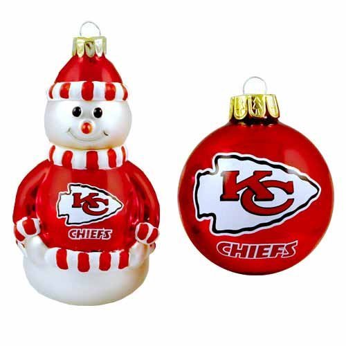 NFL Kansas City Chiefs Snowman and Ball Mini Blown Glass Ornaments