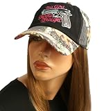 Ladies Camo Crystal This Girl Shoots Straight Adjustable Ball Cap Hat 57cm Black
