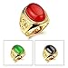 OPK Jewelry Vintage Red/Black/Green Oval Agate 18k Gold Plated Mens Ring Luxury Mens Gold Jewelry, Adjustable