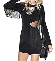 Sexy Short Polyester Round Neck Cutout Stretchy Long Sleeves  Dress