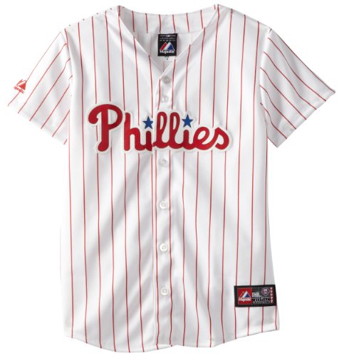 MLB Womens Philadelphia Phillies Home Replica Baseball Jersey (White/Scarlet Pinstripe, Small) at Amazon.com