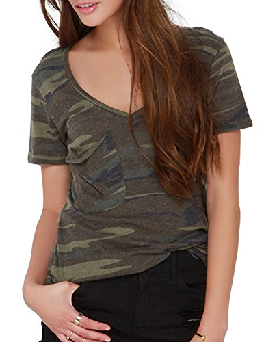 haoyihui Womens Longer Jersey Camo Camouflage Crew Tee T-Shirt