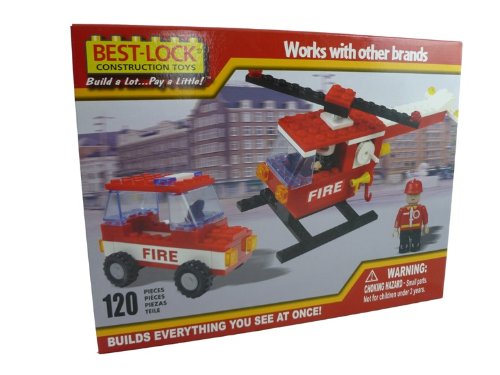 Best-Lock Construction Fire Helicopter and Car Building Set
