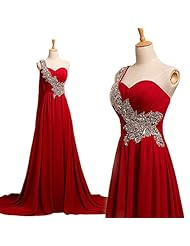 Beaded One Shoulder 2015 Chiffon Evening Dress  with a Court Train 