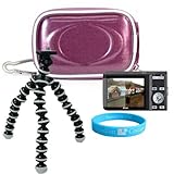 Hard Candy Purple Camera Zip Case for Panasonic Lumix DMC FX150, FX30, FX33, FX35, FX37, FX500, FX55 + Ultra Flex Tripod + Screen Protector + Wisdom * Courage Wristband