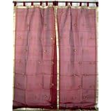 2 Burgundy Sheer Embroidery Window Door Curtains Panels by NovaHaat