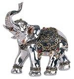 6.5 inch Embellished Silver Thai Elephant Facing Left Figurine Statue